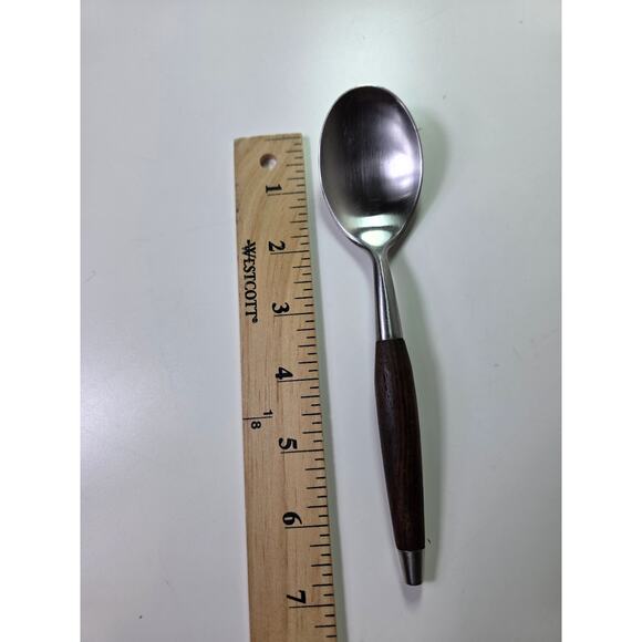 Vintage MCM Wood Handle Stainless Made in Japan 7" Large Table Spoons- Set of 5 - Picture 4 of 5